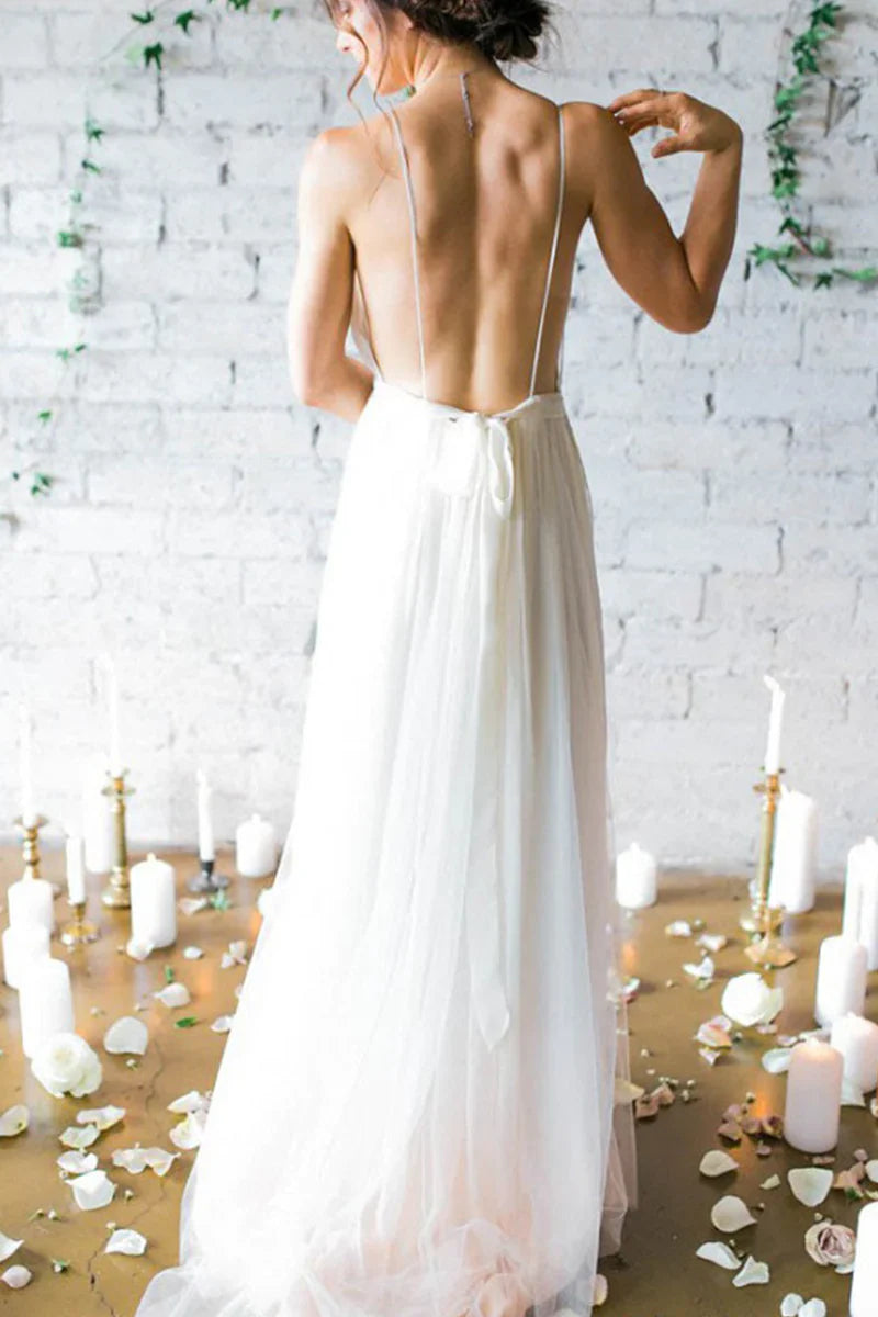 Vestidos formales de mujer sexys de corte A con escote en V profundo, espalda descubierta, de gasa, estilo bohemio, con pliegues / Tienda de vestidos de fiesta